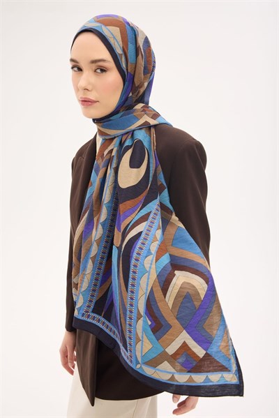 Urban Hours Lora Desen Siyah Mavi Mayda Şal 190x70