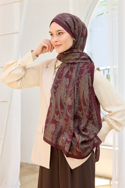 Urban Hours Şal Desen Bordo Mayda Şal