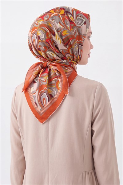 Velora Eşarp Aura Floral Koyu Turuncu