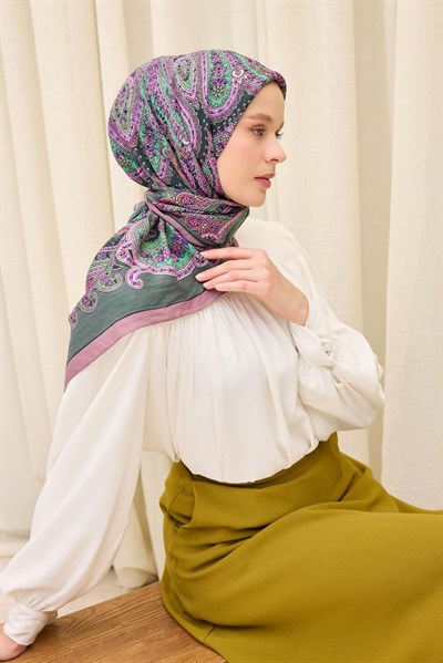 Velora Eşarp Ethnic Koyu Yeşil 90x90