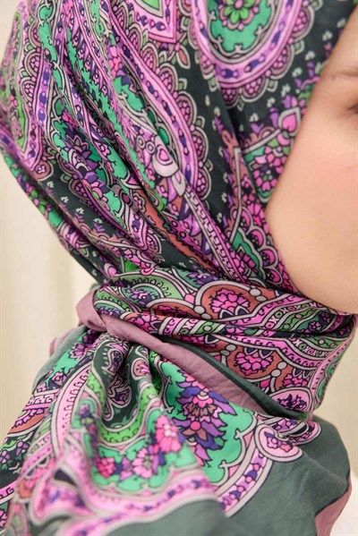 Velora Eşarp Ethnic Koyu Yeşil 90x90
