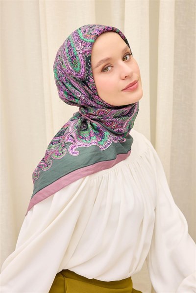 Velora Eşarp Ethnic Koyu Yeşil 90x90