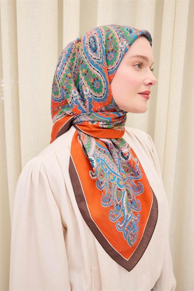 Velora Eşarp Ethnic Parlak Turuncu 90x90