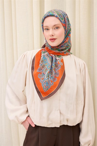 Velora Eşarp Ethnic Parlak Turuncu 90x90