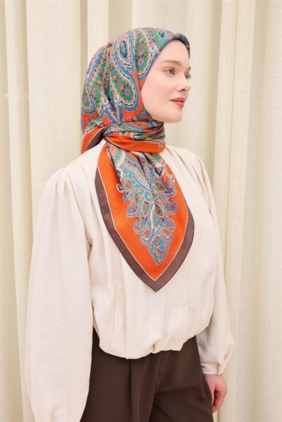 Velora Eşarp Ethnic Parlak Turuncu 90x90