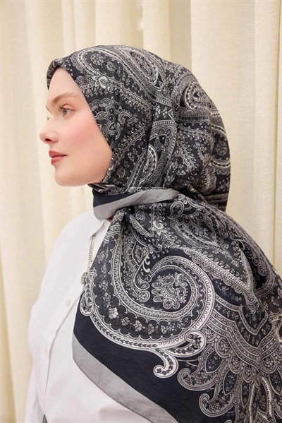 Velora Eşarp Ethnic Siyah - Gri 90x90