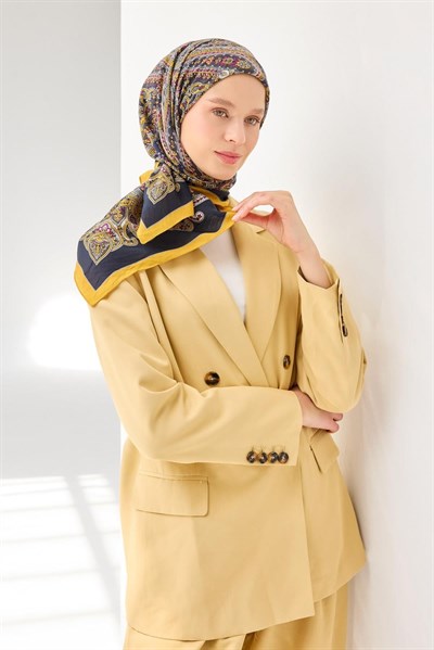Velora Eşarp Ethnic Siyah - Sarı 90x90
