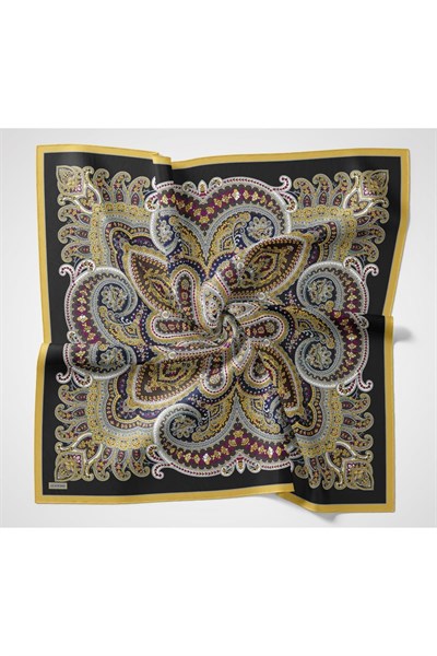 Velora Eşarp Ethnic Siyah - Sarı 90x90