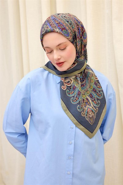 Velora Eşarp Ethnic Soluk Lacivert 90x90