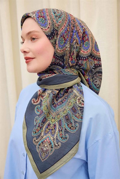 Velora Eşarp Ethnic Soluk Lacivert 90x90