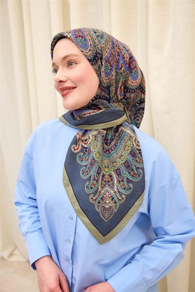 Velora Eşarp Ethnic Soluk Lacivert 90x90