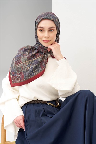 Velora Eşarp Etnik Desen Bordo 90x90