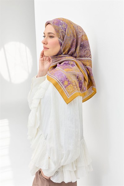 Velora Eşarp Etnik Desen Hardal Sarısı 90x90