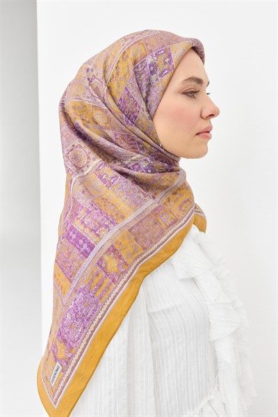 Velora Eşarp Etnik Desen Hardal Sarısı 90x90
