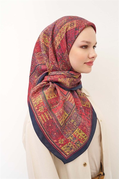 Velora Eşarp Etnik Desen Kırmızı 90x90
