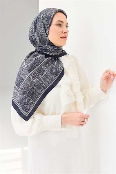 Velora Eşarp Etnik Desen Koyu Lacivert 90x90