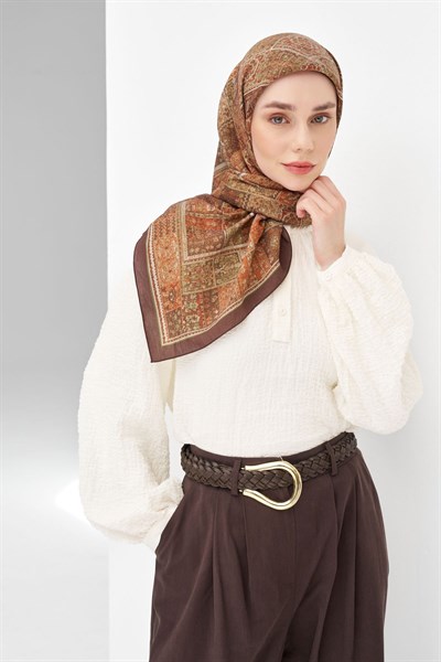Velora Eşarp Etnik Desen Koyu Turuncu 90x90