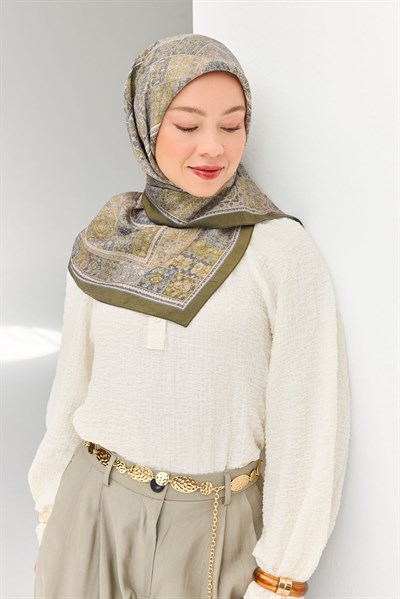 Velora Eşarp Etnik Desen Koyu Yeşil 90x90