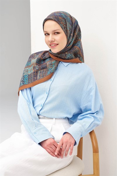 Velora Eşarp Etnik Desen Lacivert 90x90