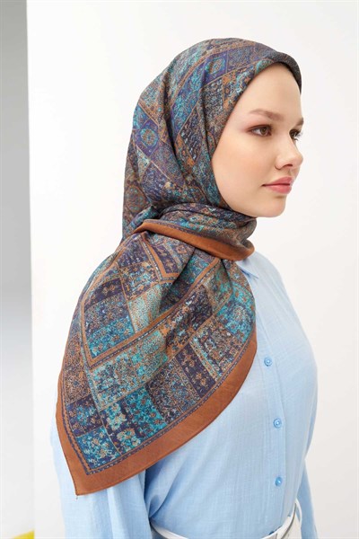 Velora Eşarp Etnik Desen Lacivert 90x90