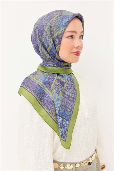 Velora Eşarp Etnik Desen Mor 90x90
