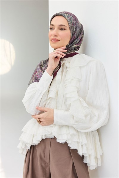 Velora Eşarp Etnik Desen Mürdüm 90x90