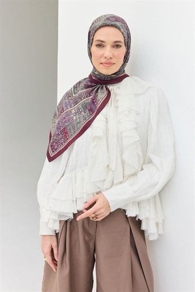 Velora Eşarp Etnik Desen Mürdüm 90x90