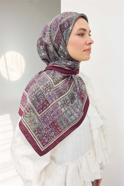 Velora Eşarp Etnik Desen Mürdüm 90x90