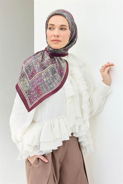 Velora Eşarp Etnik Desen Mürdüm 90x90