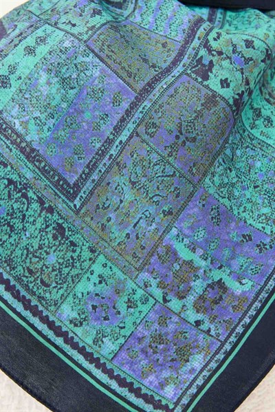 Velora Eşarp Etnik Desen Turkuaz 90x90