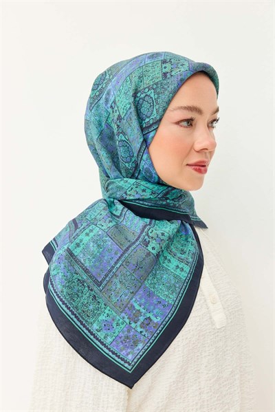 Velora Eşarp Etnik Desen Turkuaz 90x90