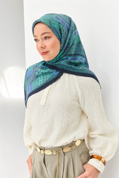 Velora Eşarp Etnik Desen Turkuaz 90x90