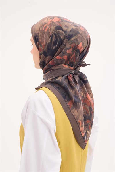 Velora Eşarp Fırça Çiçek Desen Asker Yeşili 90X90