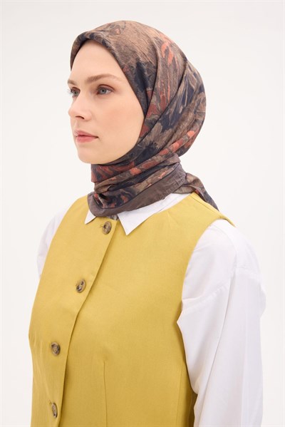 Velora Eşarp Fırça Çiçek Desen Asker Yeşili 90X90