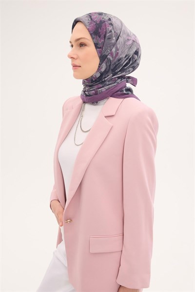 Velora Eşarp Fırça Çiçek Desen Gri Mor 90X90