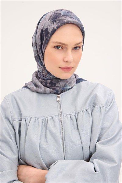 Velora Eşarp Fırça Çiçek Desen Indigo Mavi 90X90