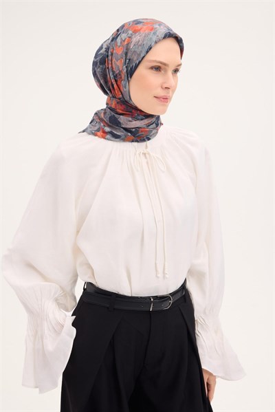 Velora Eşarp Fırça Çiçek Desen Kiremit 90X90