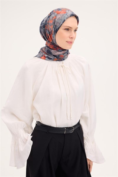Velora Eşarp Fırça Çiçek Desen Kiremit 90X90