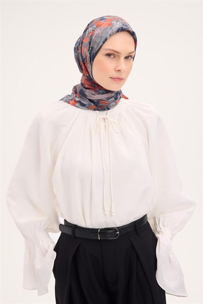 Velora Eşarp Fırça Çiçek Desen Kiremit 90X90