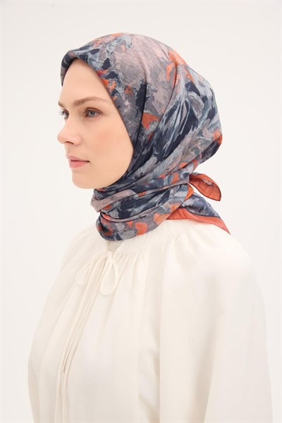 Velora Eşarp Fırça Çiçek Desen Kiremit 90X90