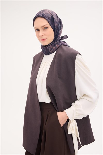 Velora Eşarp Fırça Çiçek Desen Mürdüm 90X90