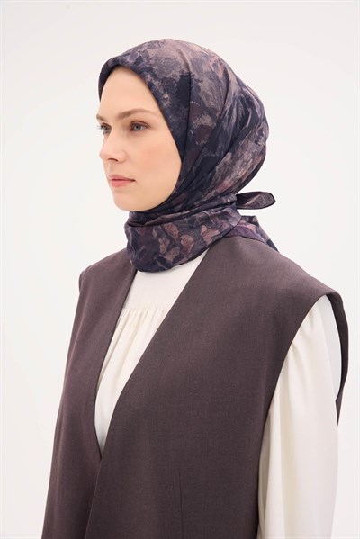 Velora Eşarp Fırça Çiçek Desen Mürdüm 90X90