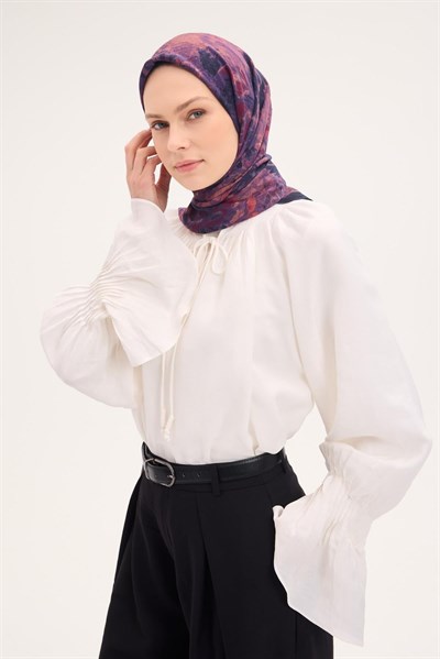 Velora Eşarp Fırça Çiçek Desen Siyah 90X90