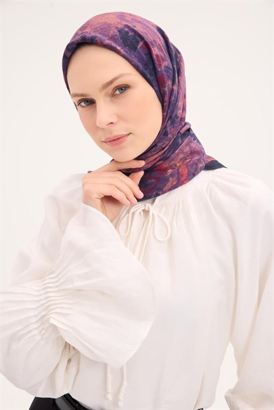 Velora Eşarp Fırça Çiçek Desen Siyah 90X90