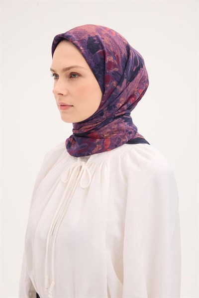 Velora Eşarp Fırça Çiçek Desen Siyah 90X90