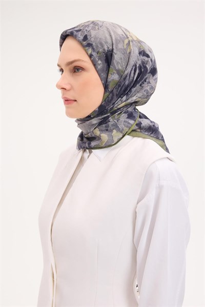 Velora Eşarp Fırça Çiçek Desen Yeşil 90X90