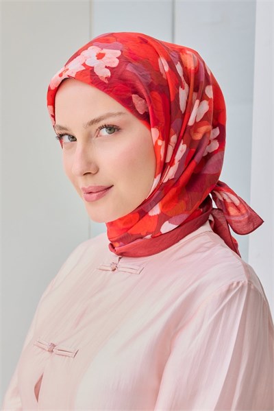 Velora Eşarp Floral Kırmızı