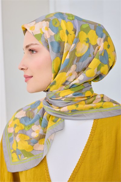 Velora Eşarp Floral Mavi Gri