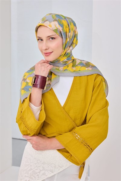 Velora Eşarp Floral Mavi Gri