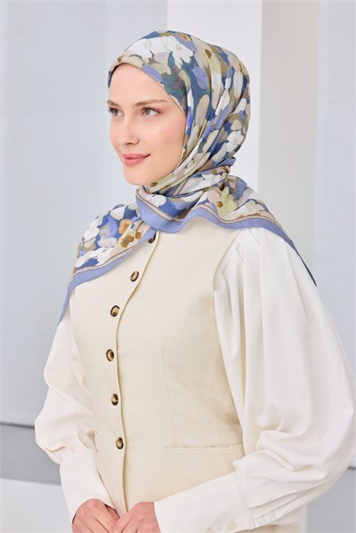Velora Eşarp Floral Mavi Lila